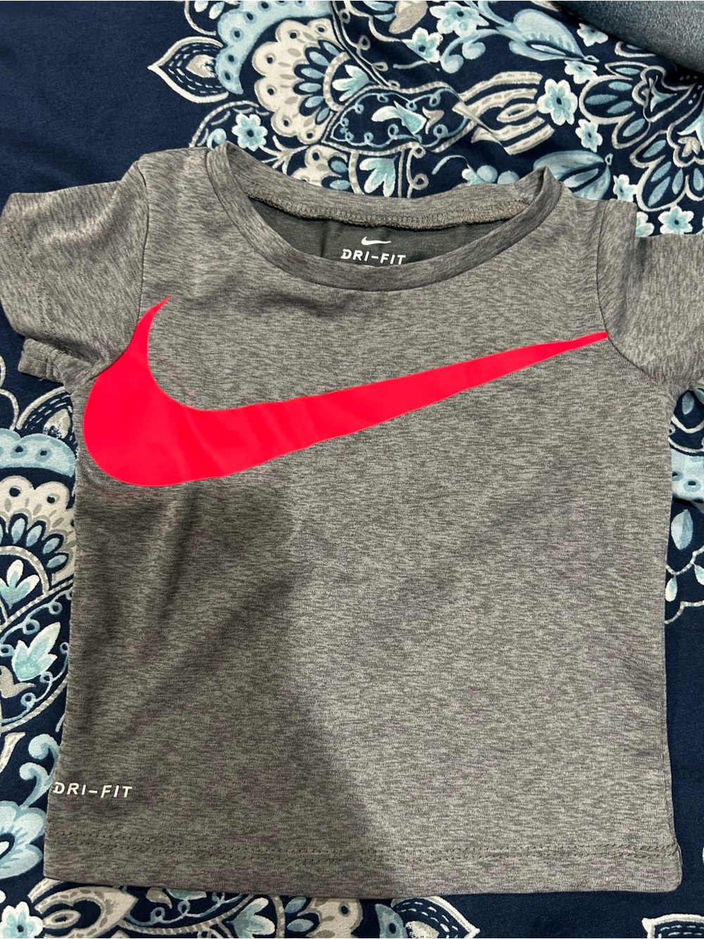 Nike Gray Short Sleeve Tee with Bright Pink Swoosh
